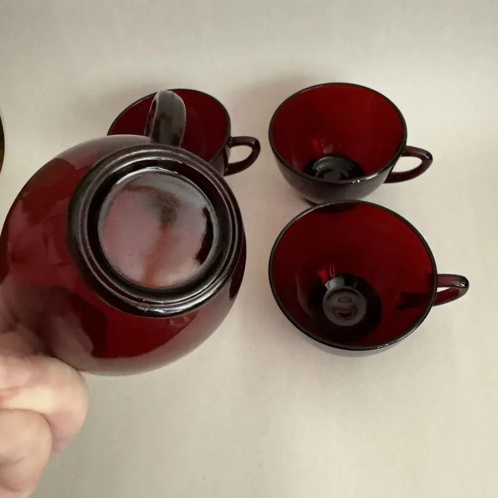 (4) Vintage Anchor Hocking Royal Ruby‎ Red Glass Teacups Cup 6oz